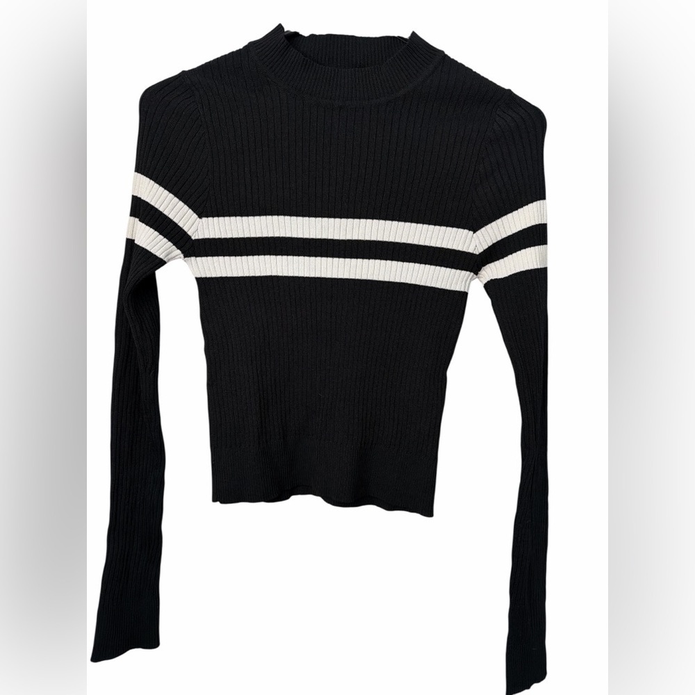 superdown shila black mock neck stripe sweater